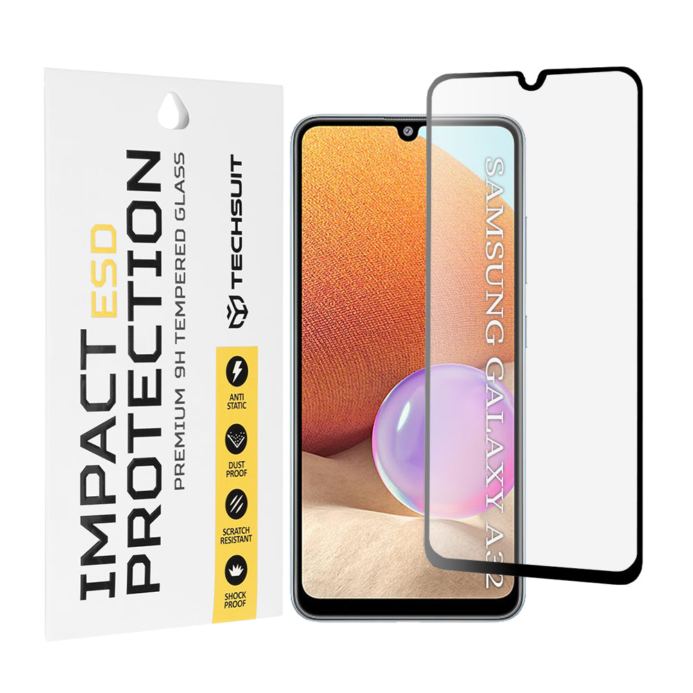 Προστατευτική μεμβράνη οθόνης Techsuit για Samsung Galaxy A32 A325, ασφαλισμένο γυαλί, πλήρης κόλλα, μαύρο