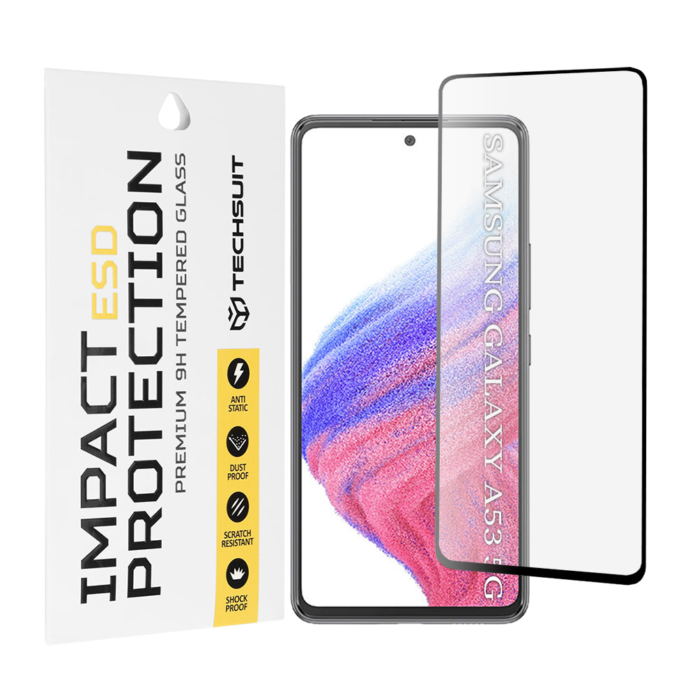 Προστατευτική μεμβράνη οθόνης Techsuit για Samsung Galaxy A53 5G A536, Ασφαλισμένο γυαλί, Πλήρης κόλλα, Μαύρο