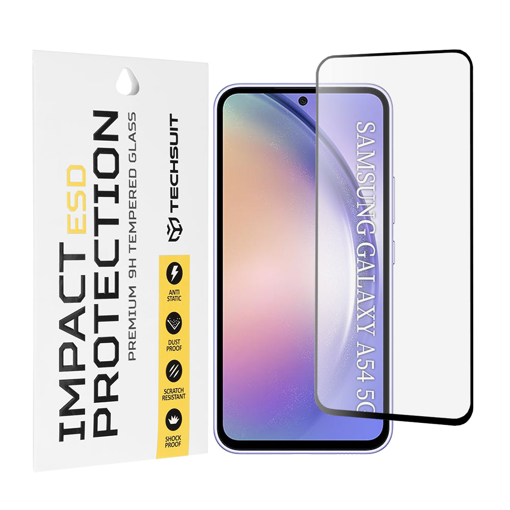 Προστατευτική μεμβράνη οθόνης Techsuit για Samsung Galaxy A54 A546, ασφαλισμένο γυαλί, πλήρης κόλλα, μαύρο