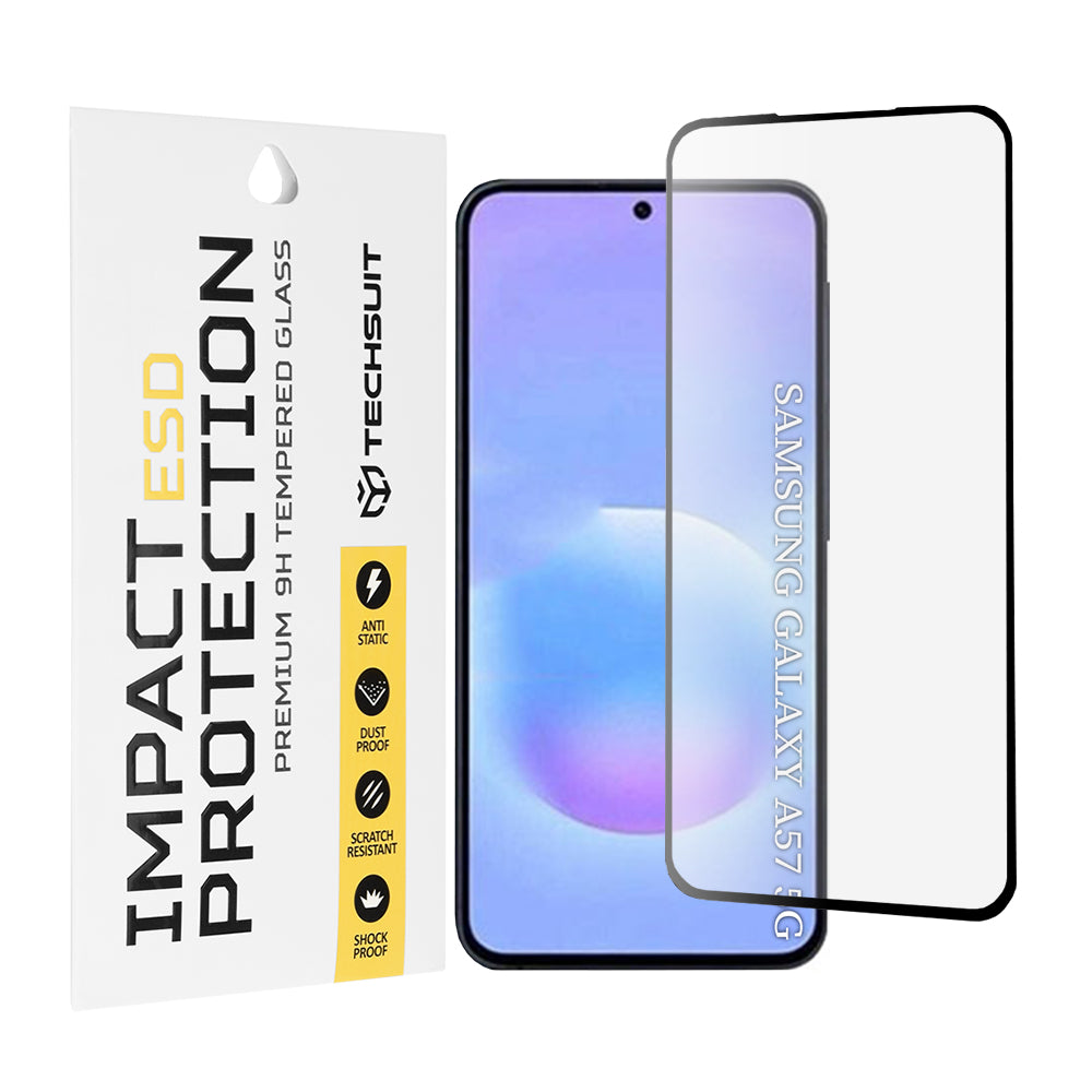Προστατευτική Μεμβράνη Οθόνης Techsuit για Samsung Galaxy A57 5G, Ενισχυμένο Γυαλί, Πλήρης Κόλληση, Μαύρη