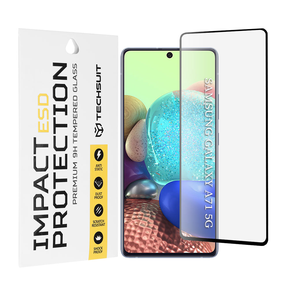 Προστατευτική μεμβράνη οθόνης Techsuit για Samsung Galaxy M51 M515 / A71 5G A716 / Note10 Lite N770 / A71 A715, Ασφαλισμένο γυαλί, Πλήρης κόλλα, Μαύρο