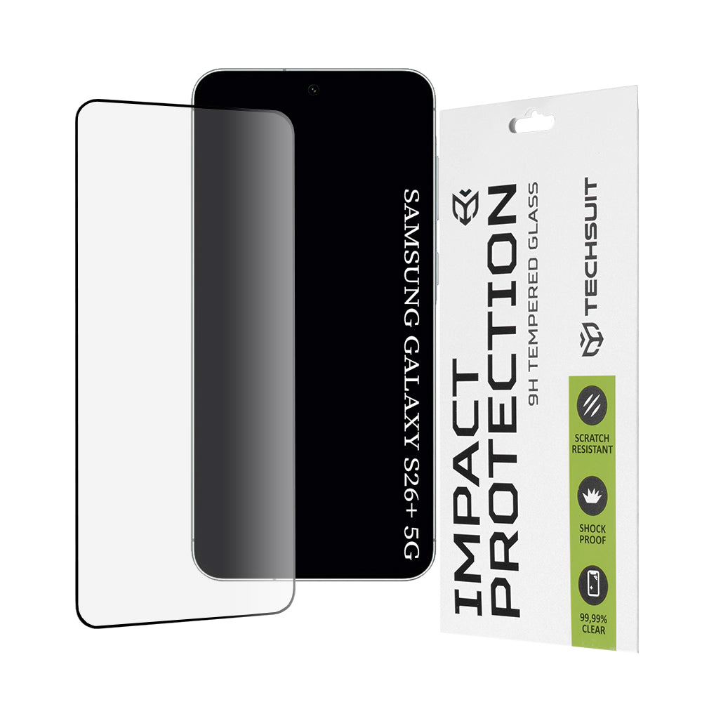 Προστατευτική Μεμβράνη Οθόνης Techsuit για Samsung Galaxy S26 Plus S947, Ενισχυμένο Γυαλί, Full Glue, 111D, Μαύρη