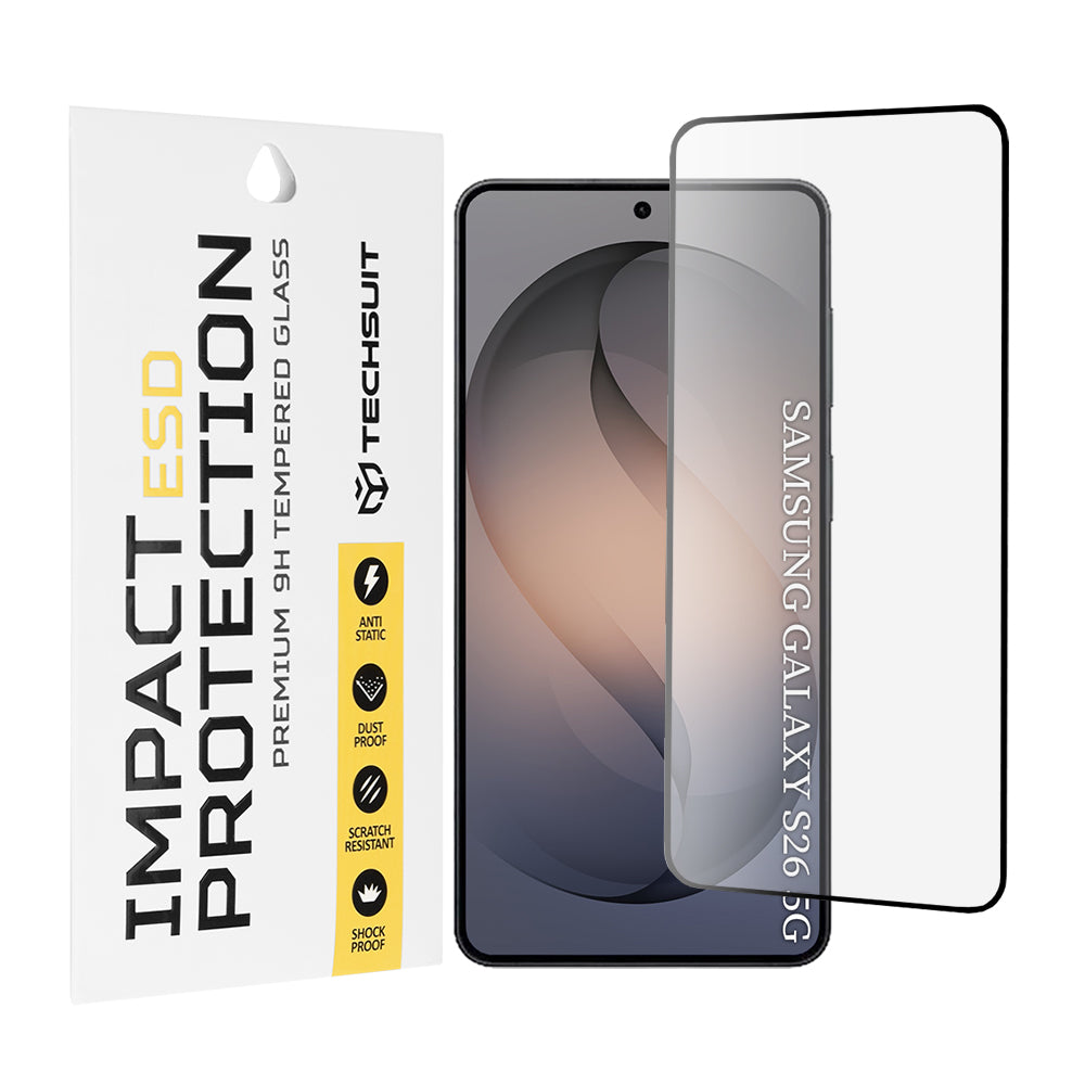 Προστατευτική Μεμβράνη Οθόνης Techsuit για Samsung Galaxy S26 S942, Ενισχυμένο Γυαλί, Πλήρης Κόλληση, Μαύρη