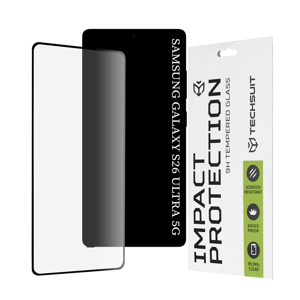 Προστατευτική Μεμβράνη Οθόνης Techsuit για Samsung Galaxy S26 Ultra S948, Ενισχυμένο Γυαλί, Full Glue, 111D, Μαύρη
