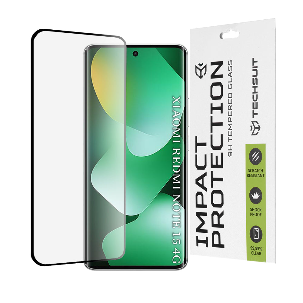 Προστατευτική Μεμβράνη Οθόνης Techsuit για Xiaomi Redmi Note 15 4G, Ενισχυμένο Γυαλί, Full Glue, 111D, Μαύρη