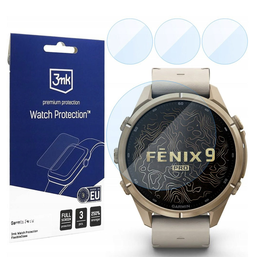 Προστατευτική Μεμβράνη 3MK FlexibleGlass για Garmin Fenix 9 Pro 43mm, Σετ 3 τεμαχίων, Ευέλικτο Γυαλί