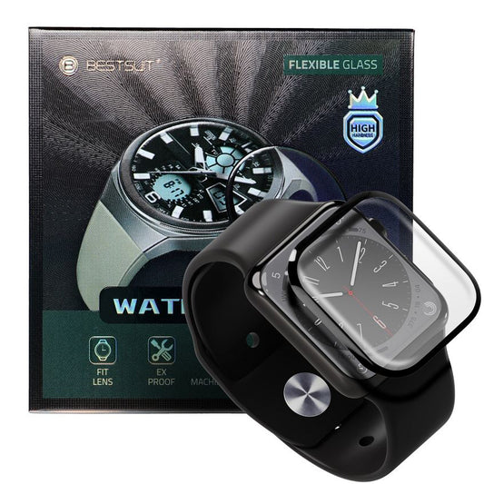 Bestsuit Θήκη προστασίας για Apple Watch 9/8 45mm Series, Εύκαμπτο γυαλί, Μαύρο
