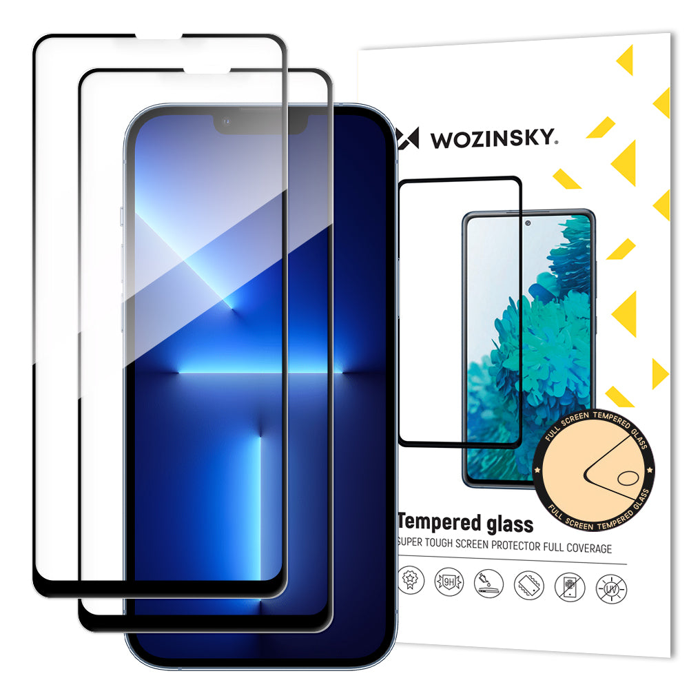 WZK Screen Protector for Apple iPhone 17e / 16e / 14 / 13 Pro, Tempered Glass, Full Glue, Set of 2 pieces, Black