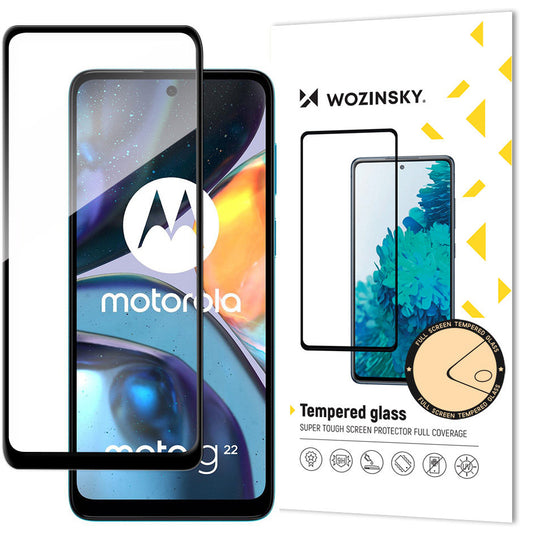 WZK Προστατευτικό οθόνης για Motorola Moto G22, γυαλί, πλήρης κόλλα, μαύρο
