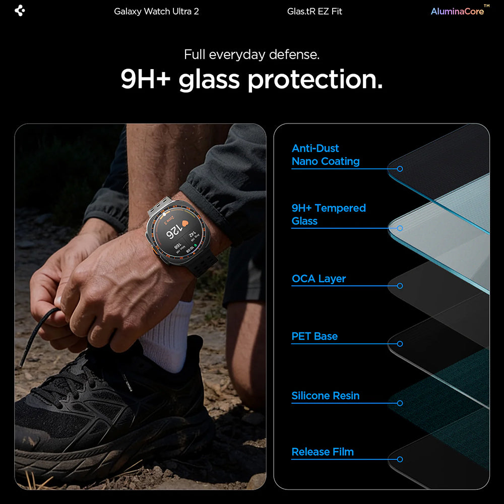 Προστατευτική Μεμβράνη Spigen GlastR EZ FIT για Samsung Galaxy Watch Ultra2, Ασφαλισμένο Γυαλί, Σετ 2 τεμαχίων AGL11758