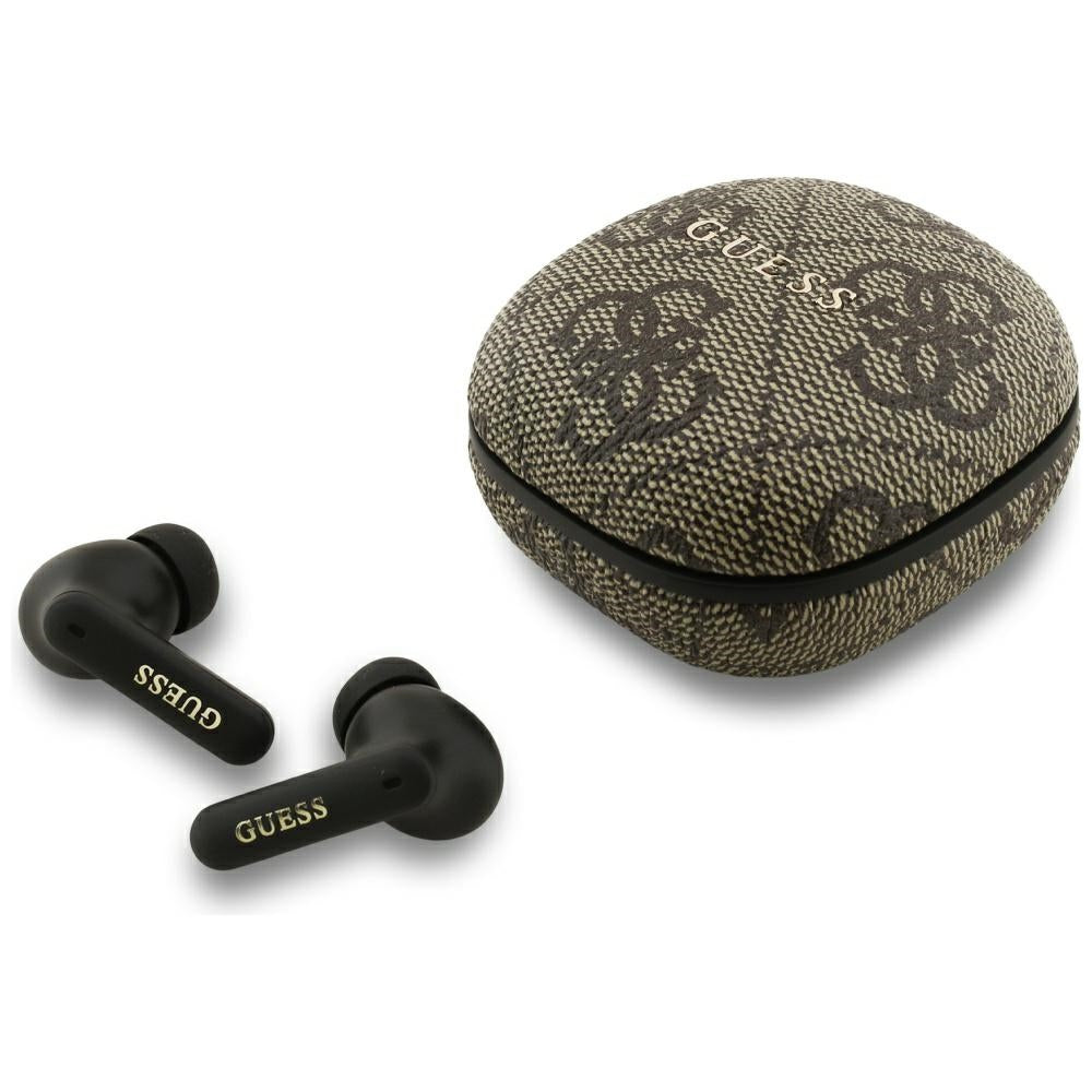 Handsfree Bluetooth Guess 4G Classic Metal Logo, TWS, Καφέ