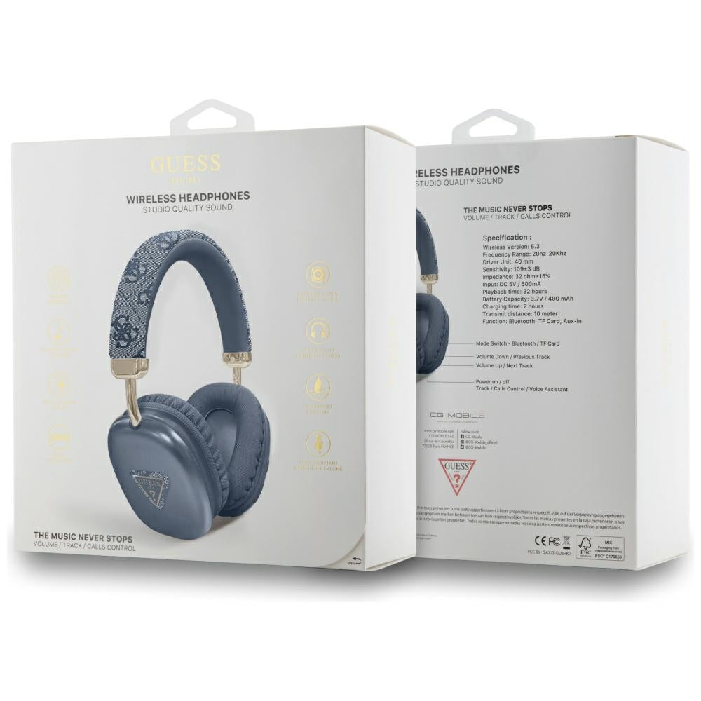 Handsfree Bluetooth Guess 4G Gold Triangle Logo, A2DP, Μπλε