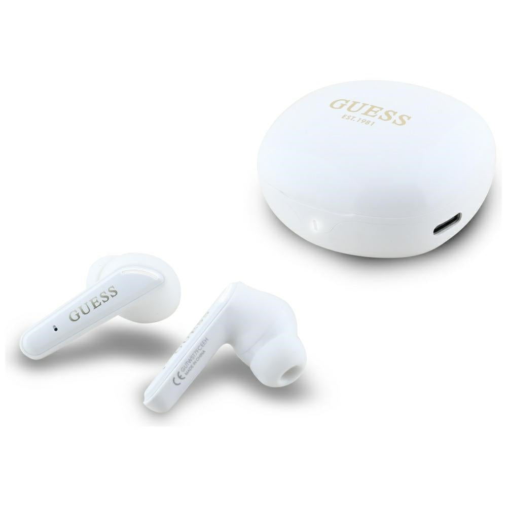 Handsfree Bluetooth Guess Flat Classic Logo Electroplated, TWS, Λευκό