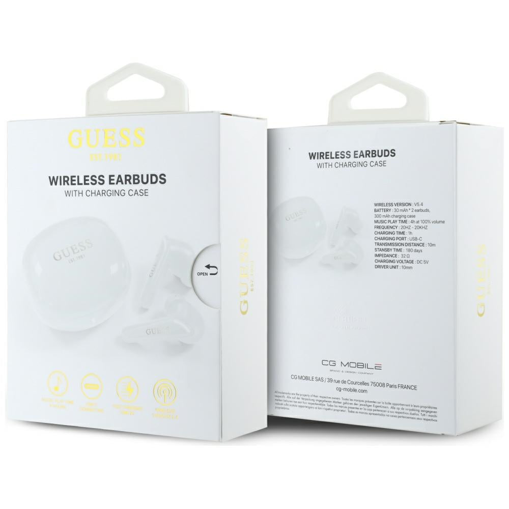 Handsfree Bluetooth Guess Flat Classic Logo Electroplated, TWS, Λευκό