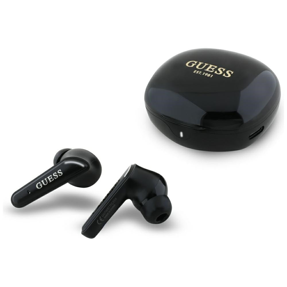 Handsfree Bluetooth Guess Flat Classic Logo Electroplated, TWS, Μαύρο
