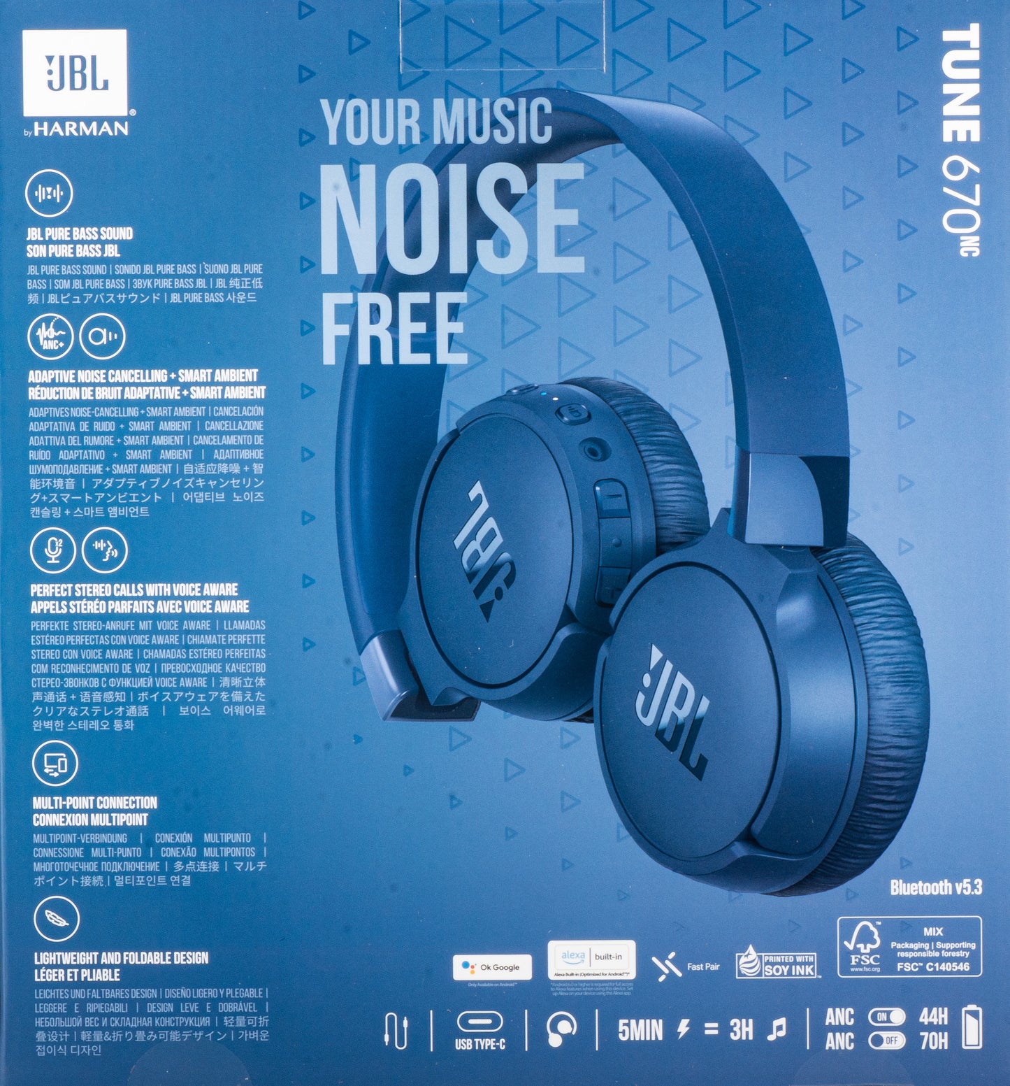Handsfree Bluetooth JBL Tune 670NC, MultiPoint, A2DP, ANC, Μπλε JBLT670NCBLUAP
