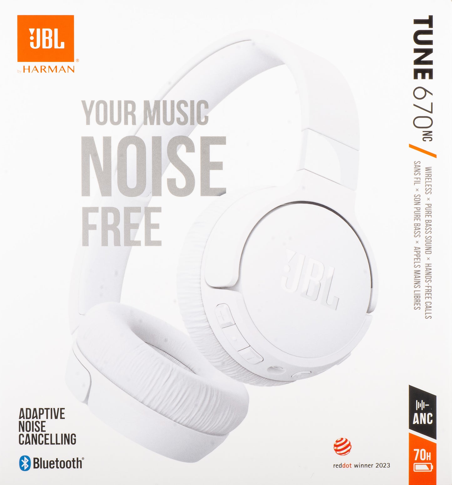 Handsfree Bluetooth JBL Tune 670NC, MultiPoint, A2DP, ANC, Λευκό JBLT670NCWHTAP