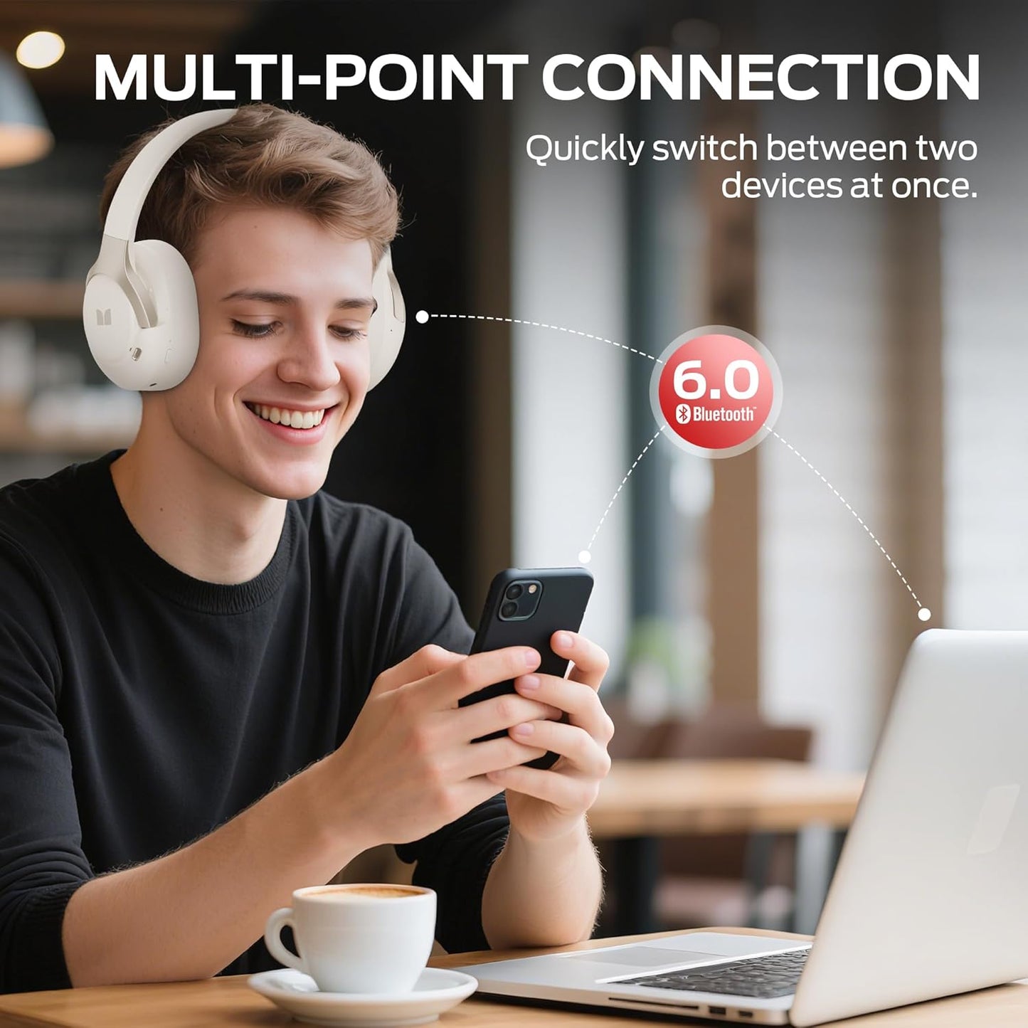 Ασύρματο ακουστικό Bluetooth Monster Persona 5th, MultiPoint, A2DP, ANC, Λευκό