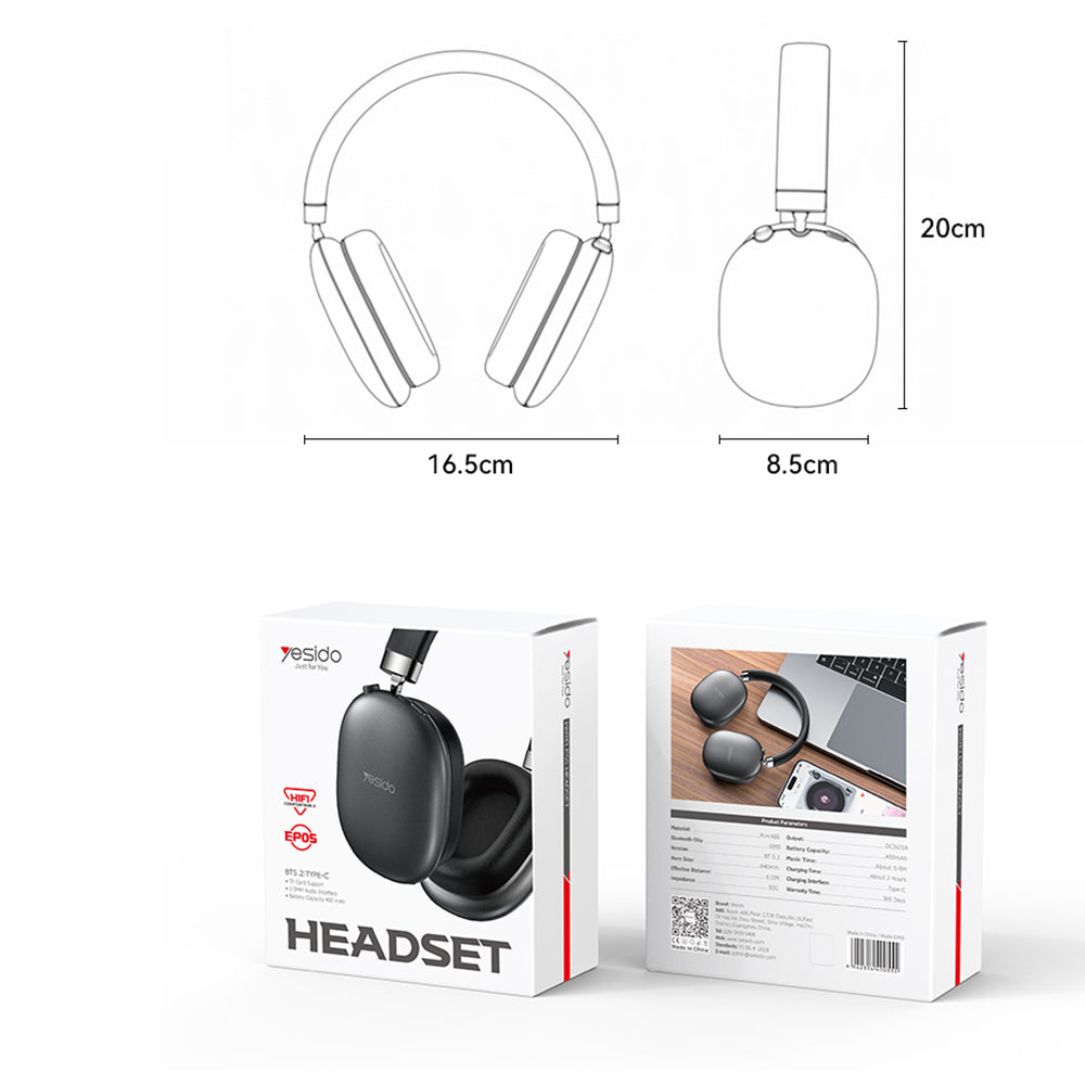 Handsfree Bluetooth Yesido EP05, A2DP, ANC, Μαύρο