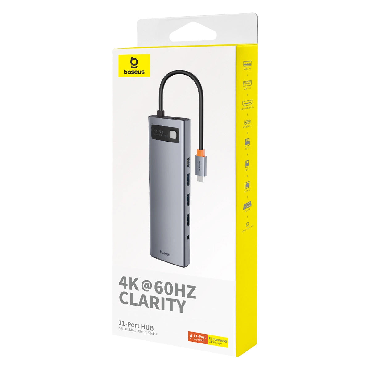 Hub USB-C Baseus Metal Gleam, 3 x USB-A 3.0 - 1 x USB-A - 1 x USB-C - 1 x HDMI - 1 x VGA - 1 x Jack 3.5mm - 1 x RJ45 - 1 x SD - 1 x microSD, Γκρι