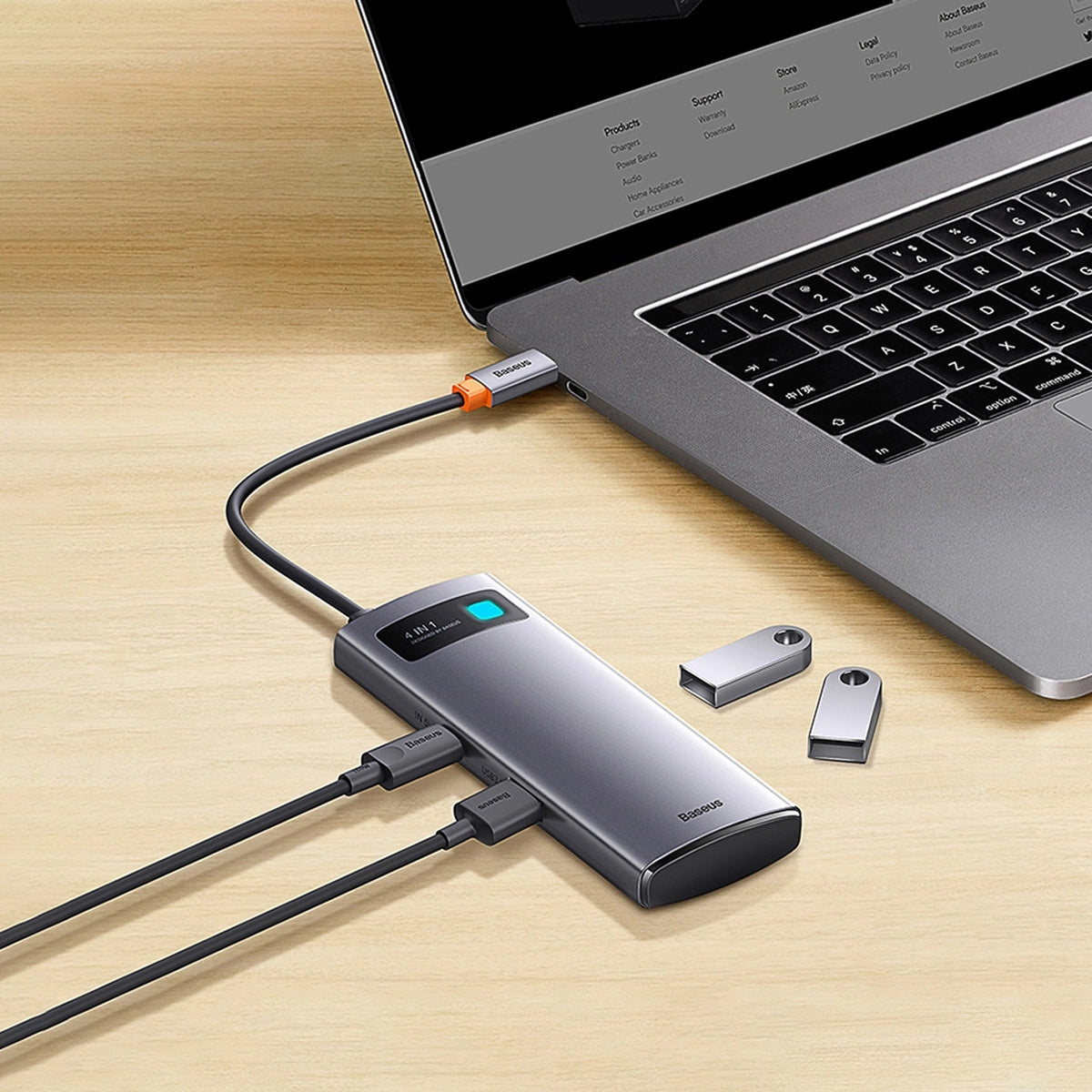Hub USB-C Baseus Metal Gleam, 3 x USB-A - 1 x RJ45, Γκρι WKWG070113