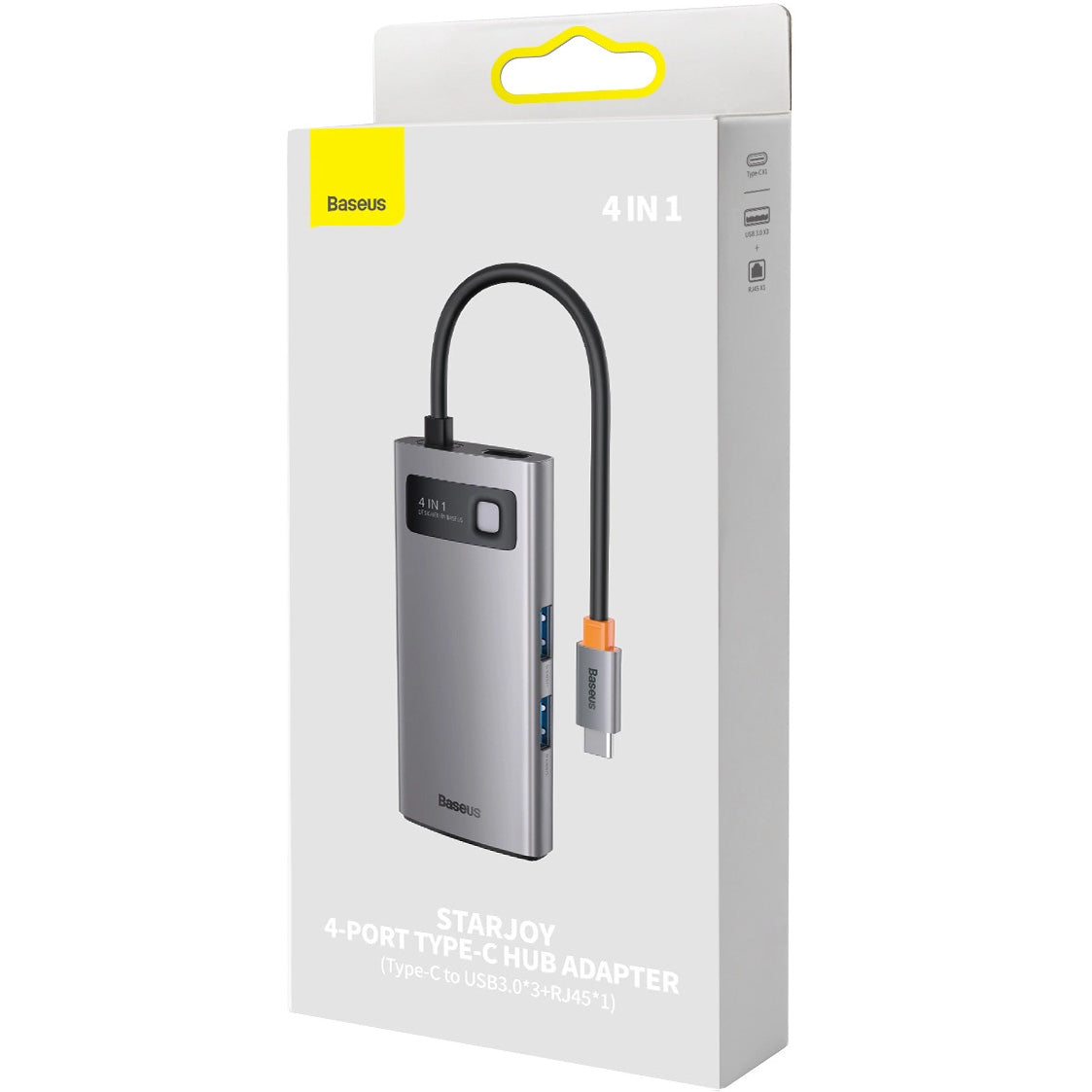 Hub USB-C Baseus Metal Gleam, 3 x USB-A - 1 x RJ45, Γκρι WKWG070113