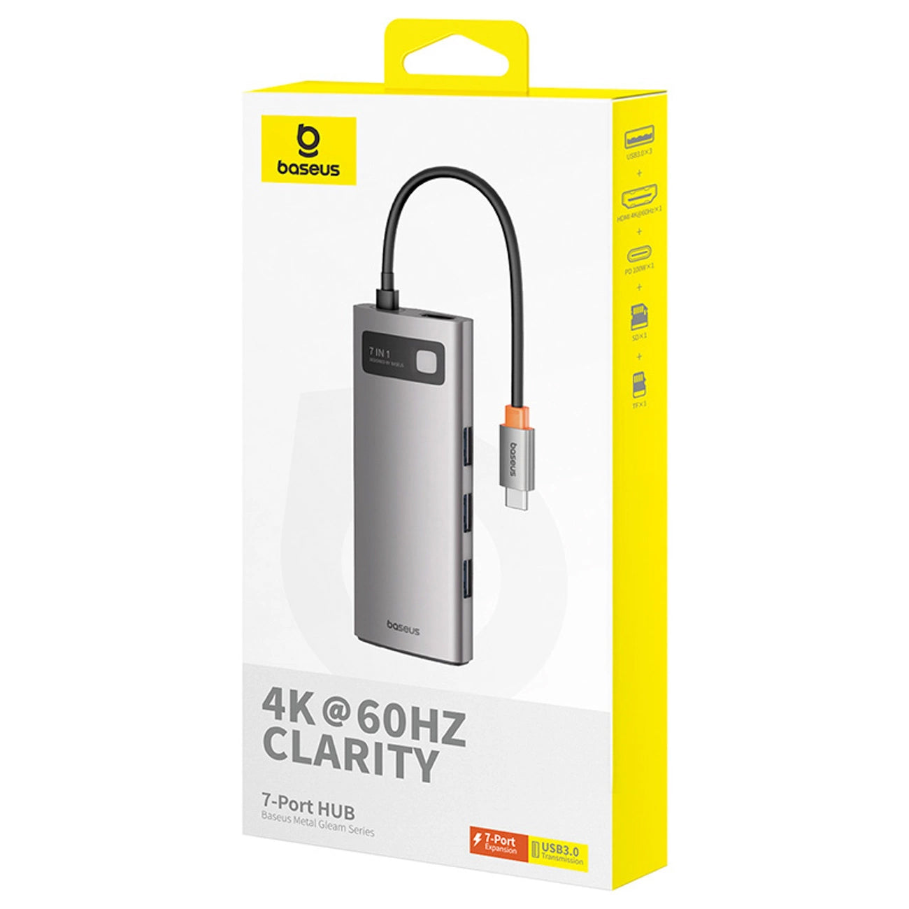 Hub USB-C Baseus Metal Gleam, 3 x USB-A 3.0 - 1 x USB-C - 1 x HDMI - 1 x SD - 1 x microSD, Γκρι B00030708811-01