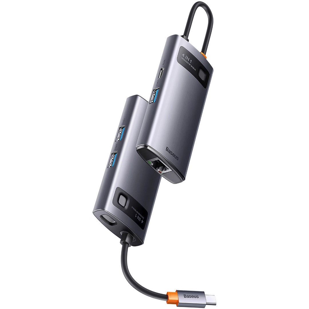 Hub USB-C Baseus Metal Gleam, 3 x USB-A - 1 x RJ45, Γκρι WKWG070113