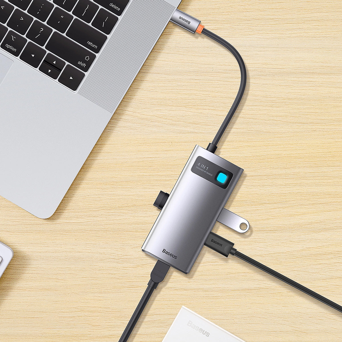 Hub USB-C Baseus Metal Gleam, 3 x USB-A - 1 x RJ45, Γκρι WKWG070113