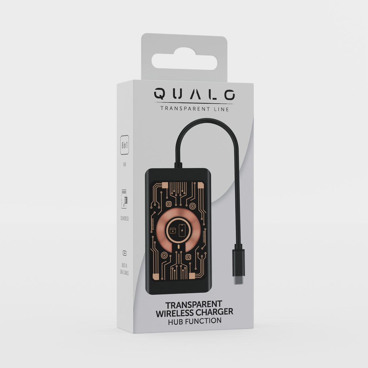 USB-C Hub with QI Wireless Charging Qualo QTPB5-HUB-18, 9in1, Gray