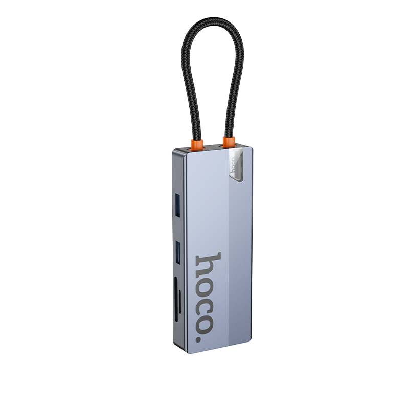 Hub USB-C HOCO HB52, 2 x USB-A 3.0 - 2 x USB-C - 1 x HDMI - 1 x RJ45 - 1 x SD - 1 x microSD, Γκρι