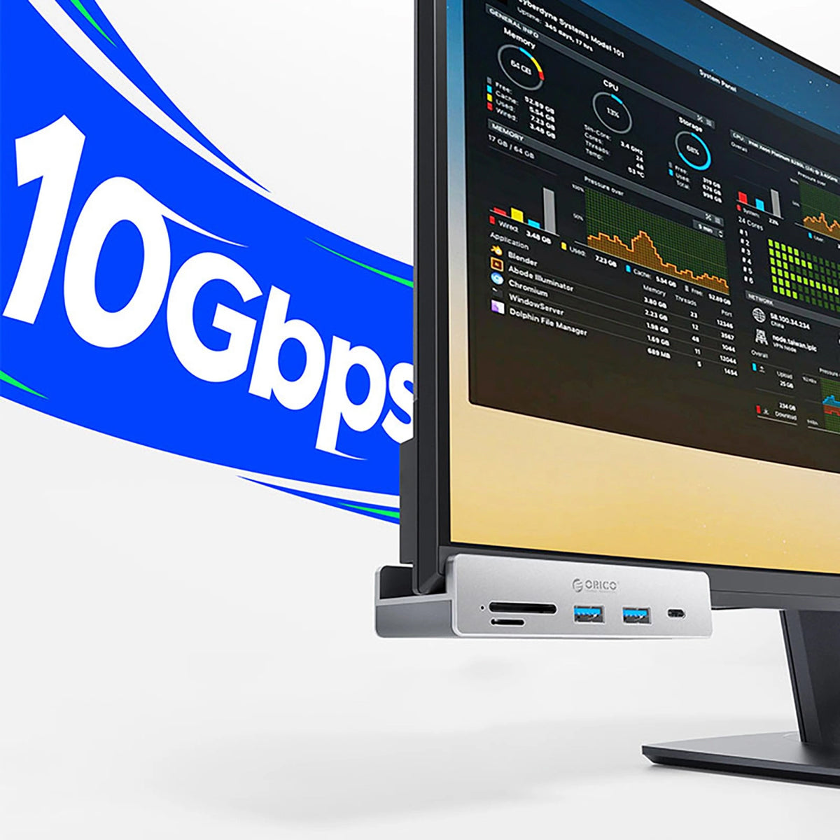 Hub USB-C Orico MH5PC Clamp, 2 x USB-A 3.2 - 1 x USB-C - 1 x SD - 1 x microSD, Ασημί