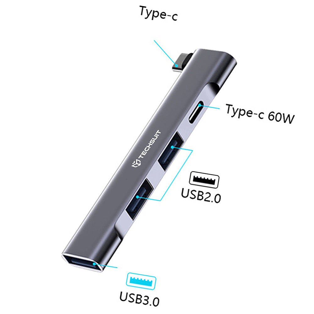 Hub USB-C Techsuit H12 ZenithDock, 4in1, Γκρι