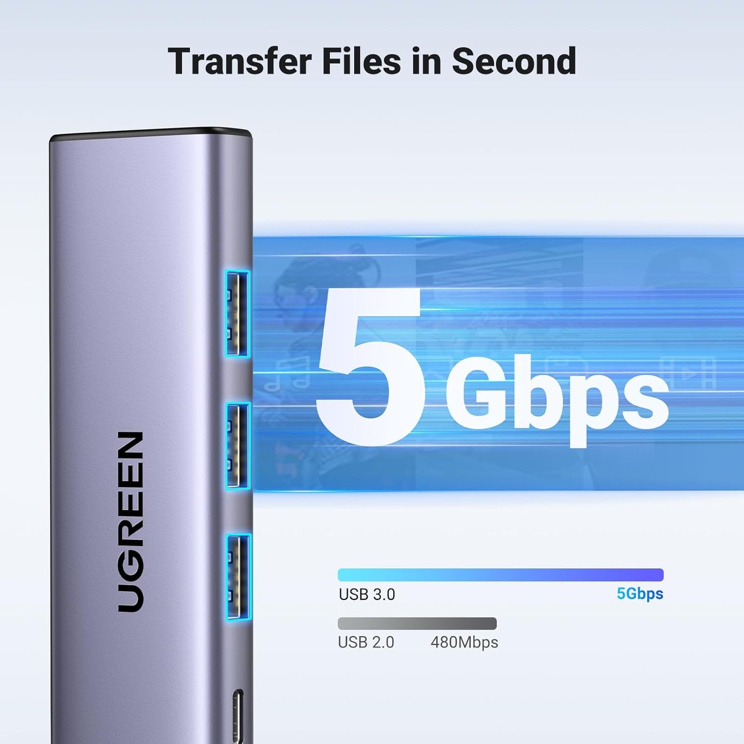 Hub USB-C UGREEN CM511, 3 x USB-A 3.0 - 1 x USB-C - 1 x HDMI, Γκρι
