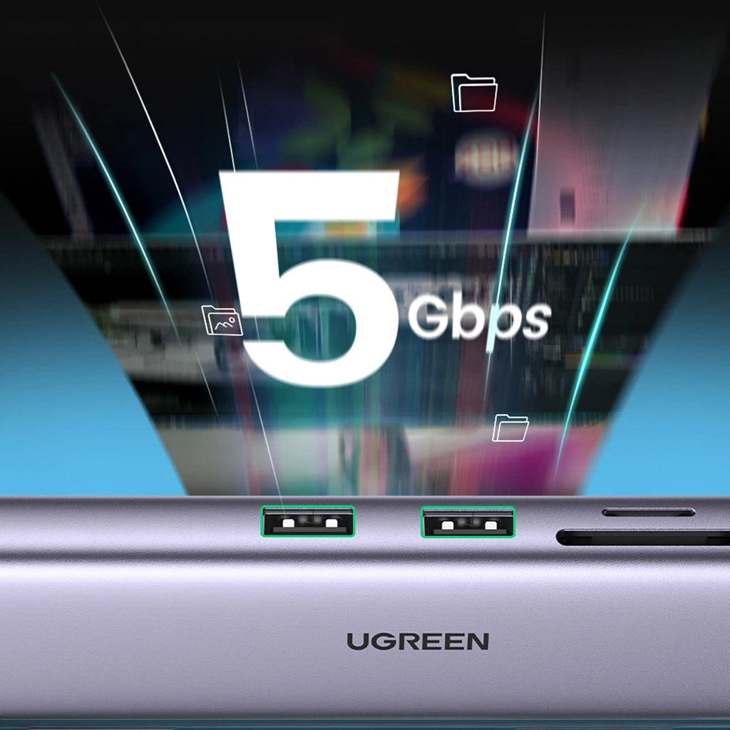 Hub USB-C UGREEN CM512 (90568), 2 x USB-A 3.0 - 1 x USB-C - 1 x HDMI - 1 x RJ45 - 1 x SD - 1 x microSD, Γκρι