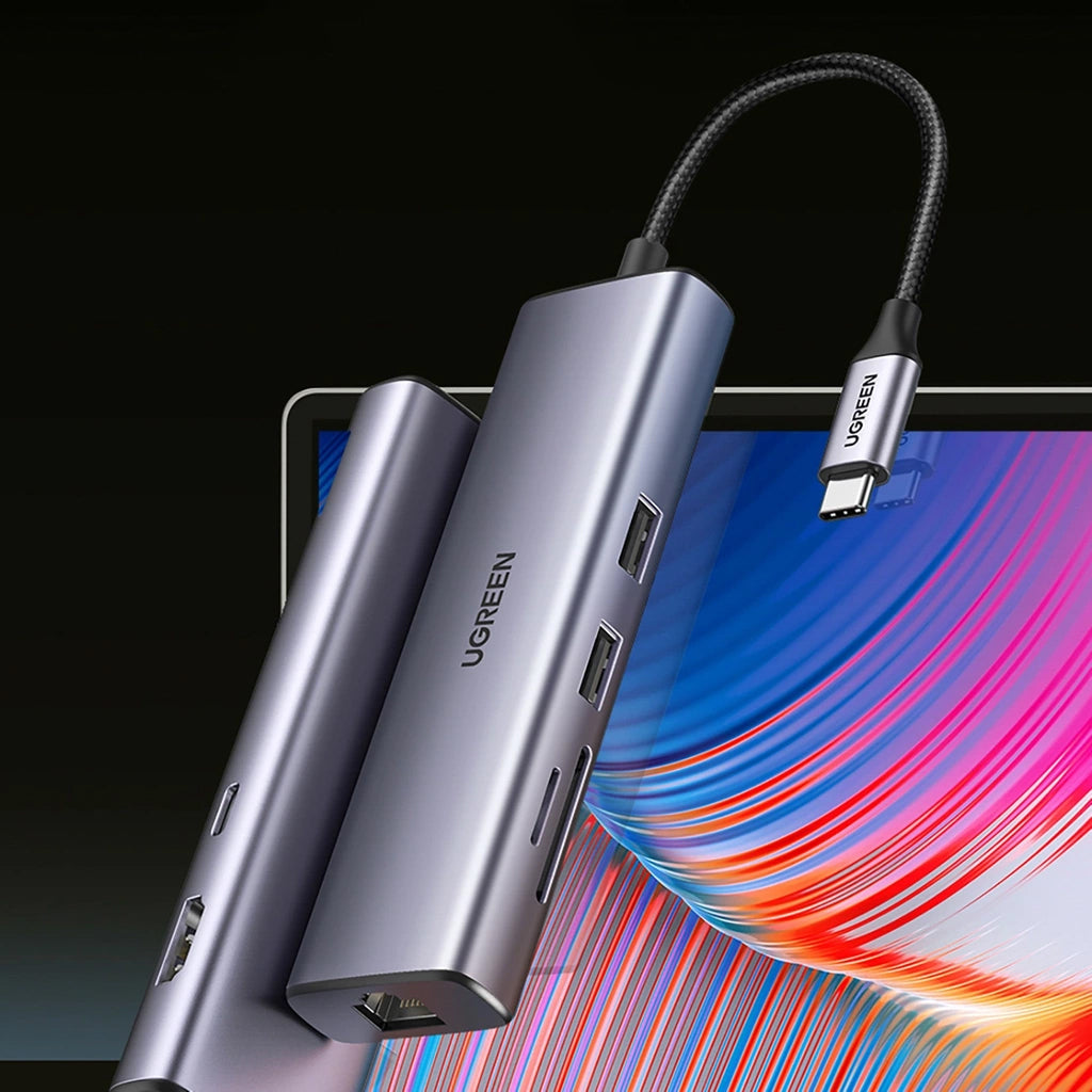 Hub USB-C UGREEN CM512 (90568), 2 x USB-A 3.0 - 1 x USB-C - 1 x HDMI - 1 x RJ45 - 1 x SD - 1 x microSD, Γκρι