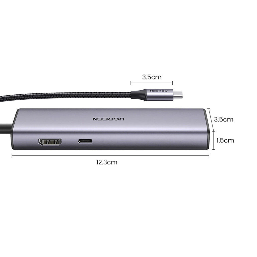 Hub USB-C UGREEN CM512 (90568), 2 x USB-A 3.0 - 1 x USB-C - 1 x HDMI - 1 x RJ45 - 1 x SD - 1 x microSD, Γκρι