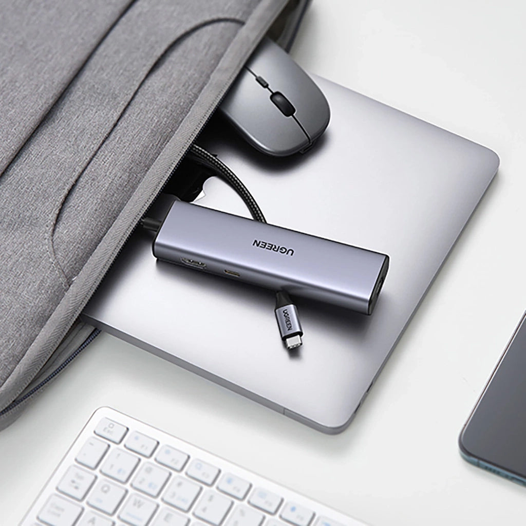 Hub USB-C UGREEN CM512 (90568), 2 x USB-A 3.0 - 1 x USB-C - 1 x HDMI - 1 x RJ45 - 1 x SD - 1 x microSD, Γκρι