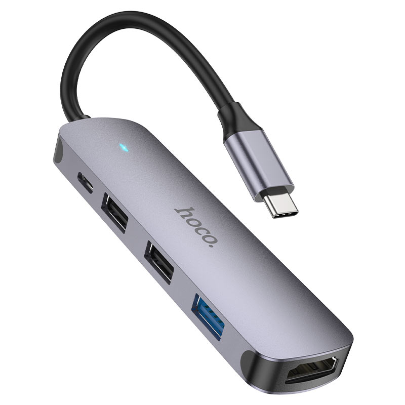 HOCO HB27 USB-C Hub, USB-A 3.0 - 2 x USB-A - USB-C - HDMI, Gray