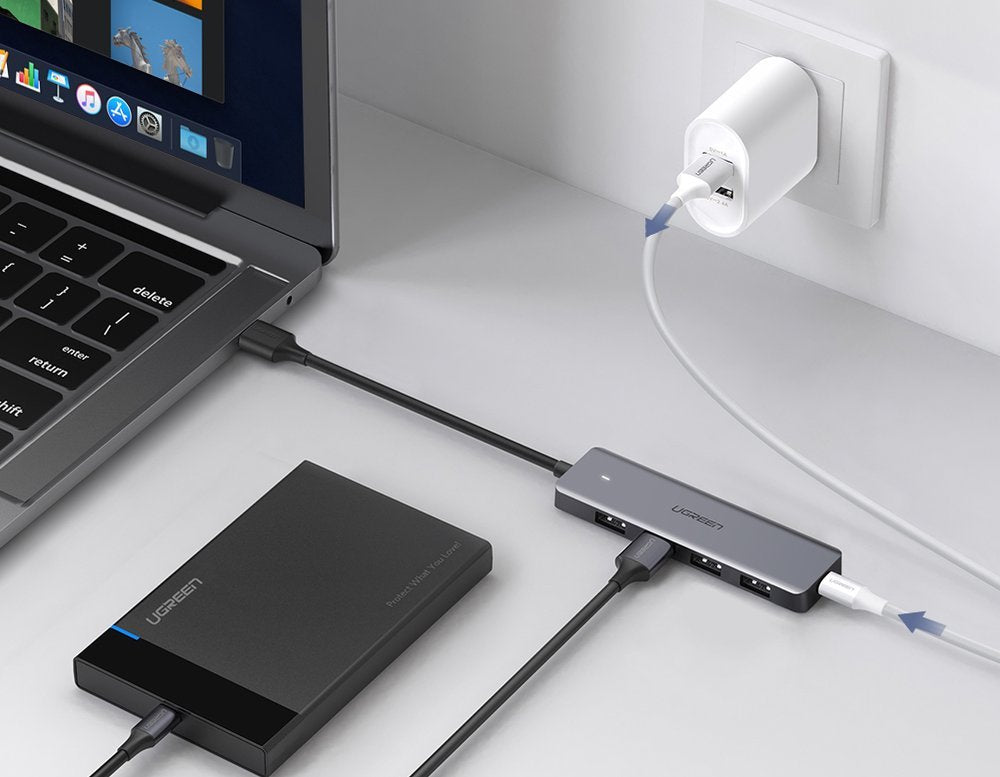 Hub USB UGREEN CM219, 4 x USB-A 3.0 - 1 x USB-C, Γκρι