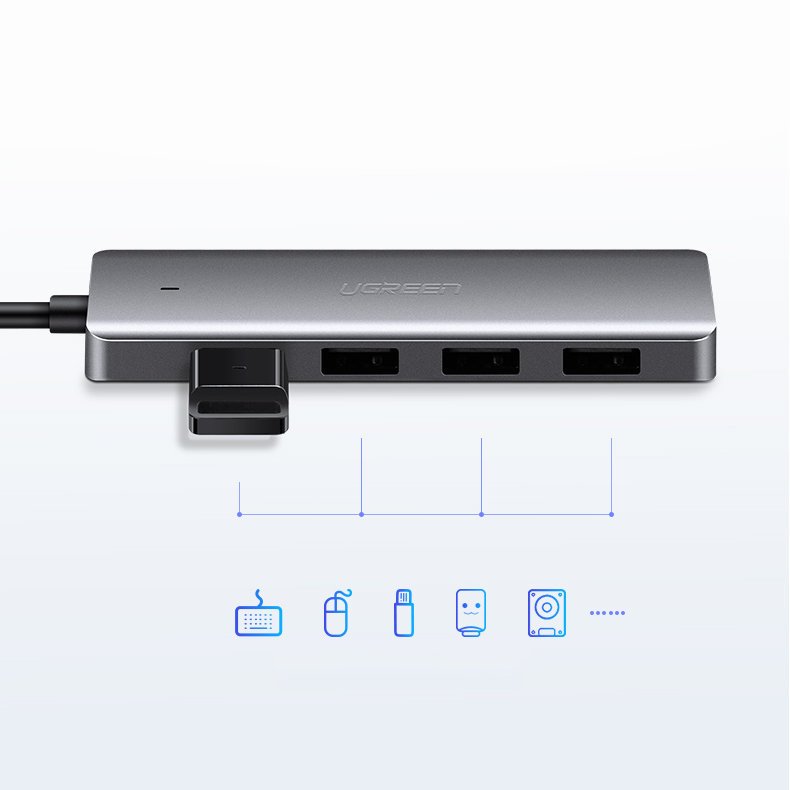 Hub USB UGREEN CM219, 4 x USB-A 3.0 - 1 x USB-C, Γκρι