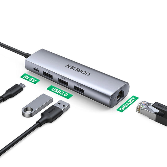 USB Hub UGREEN CM266, 3 x USB-A 3.0 - 1 x RJ45, Γκρι
