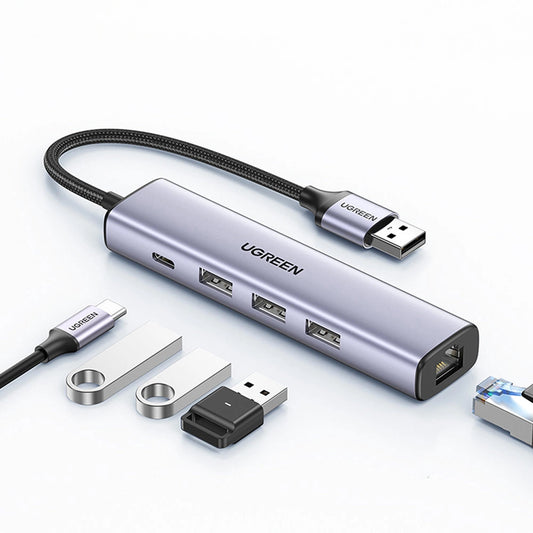 Hub USB UGREEN CM475, 3 x USB-A 3.0 - 1 x USB-C - 1 x RJ45, Γκρι