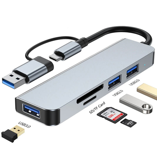 Hub USB / USB-C Techsuit H7 DataBridge, 5in1, Γκρι