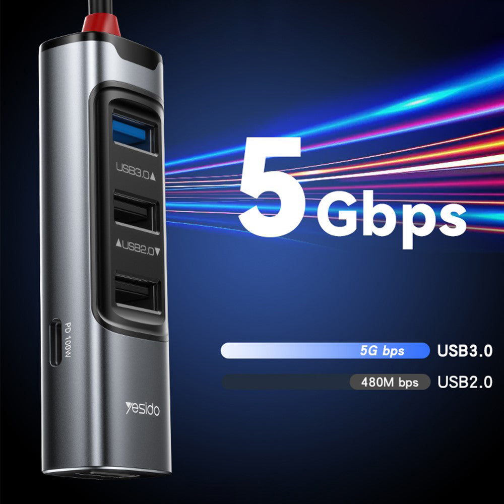 Hub USB / USB-C Yesido HB20, 5in1, Γκρι