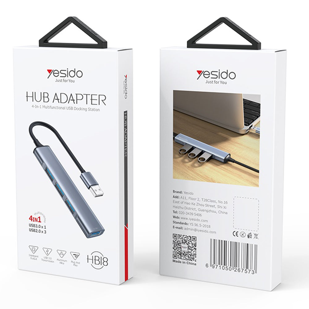 Hub USB Yesido HB18, 4in1, Γκρι