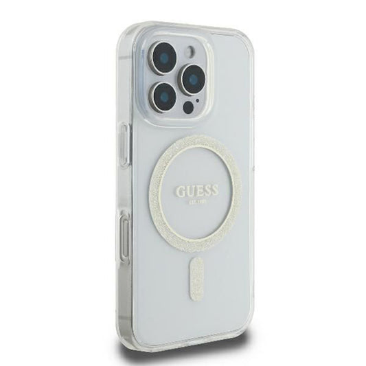 Θήκη MagSafe για Apple iPhone 16 Pro, Guess, IML Glitter Ring, Διάφανη GUHMP16LHFGERET
