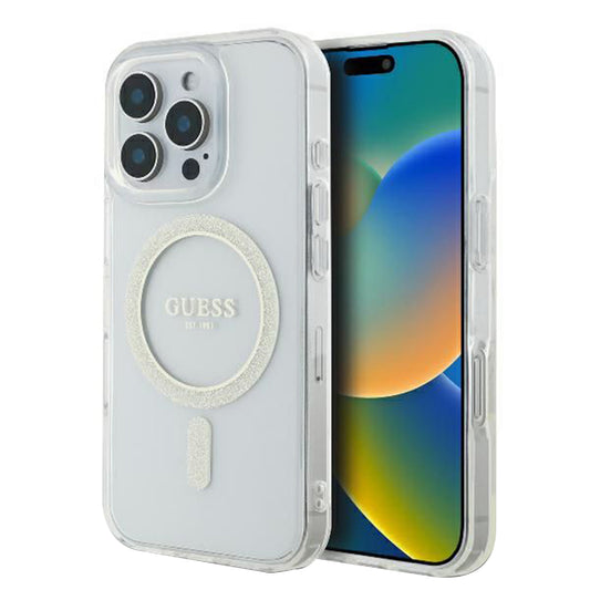 Θήκη MagSafe για Apple iPhone 16 Pro, Guess, IML Glitter Ring, Διάφανη GUHMP16LHFGERET
