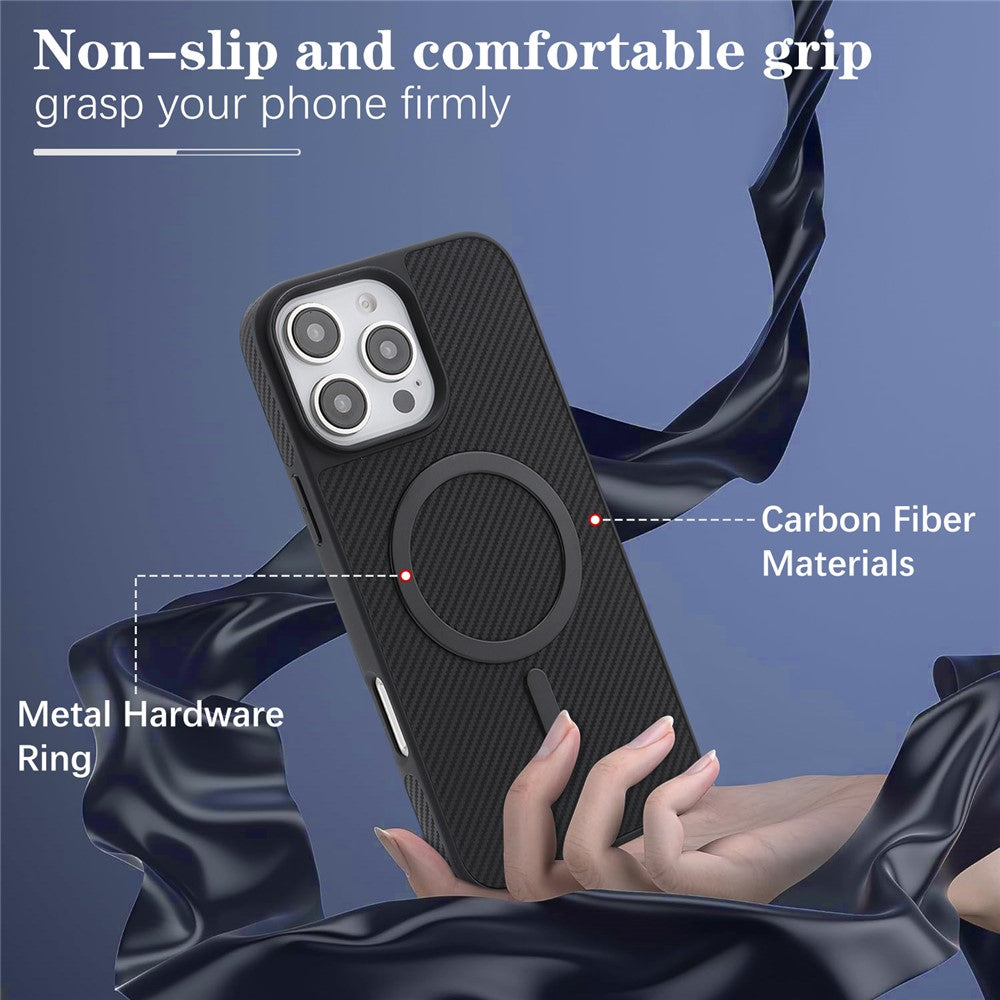 Θήκη MagSafe για Apple iPhone 16 Pro, OEM, Carbon Metal Ring, Μαύρο