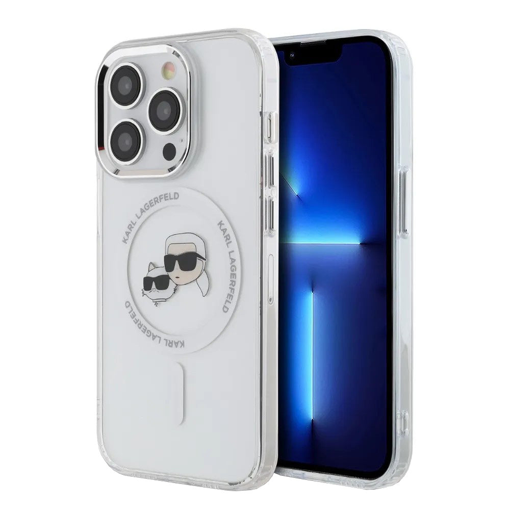 Θήκη MagSafe για Apple iPhone 14 Pro, Karl Lagerfeld, IML Metal Karl & Choupette's Heads, Λευκή.